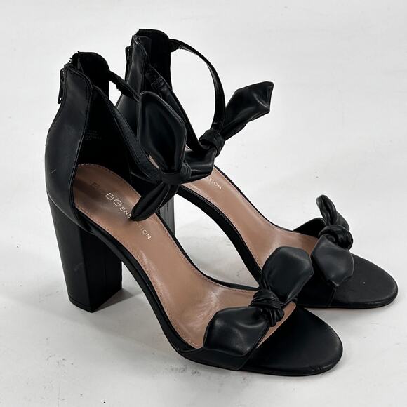 BCBGeneration Batani Sandals 7.5 Black NWOT Heel Bow Capsule Travel Resort - Picture 4 of 8